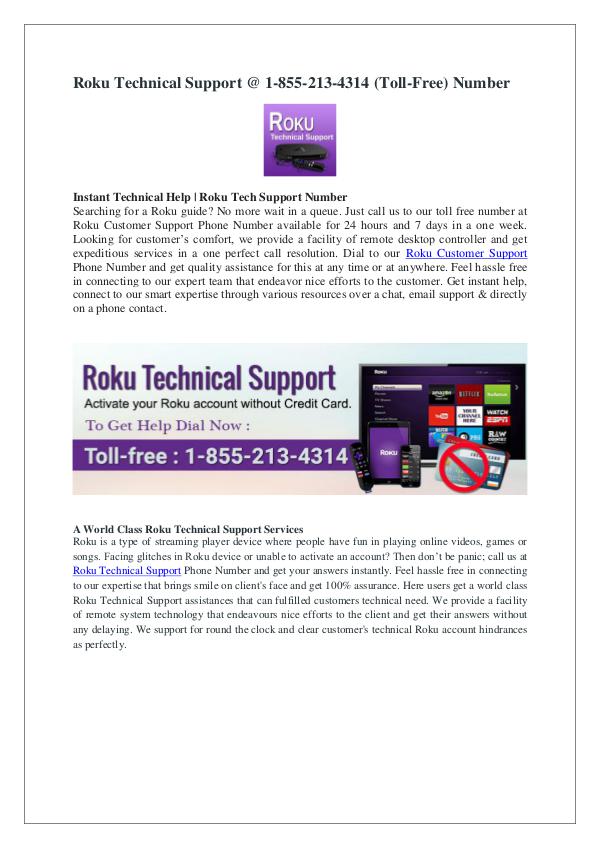Roku Technical Support - 1-855-213-4314 (Toll-Free) Phone Number Roku Technical Support 1-855 ...